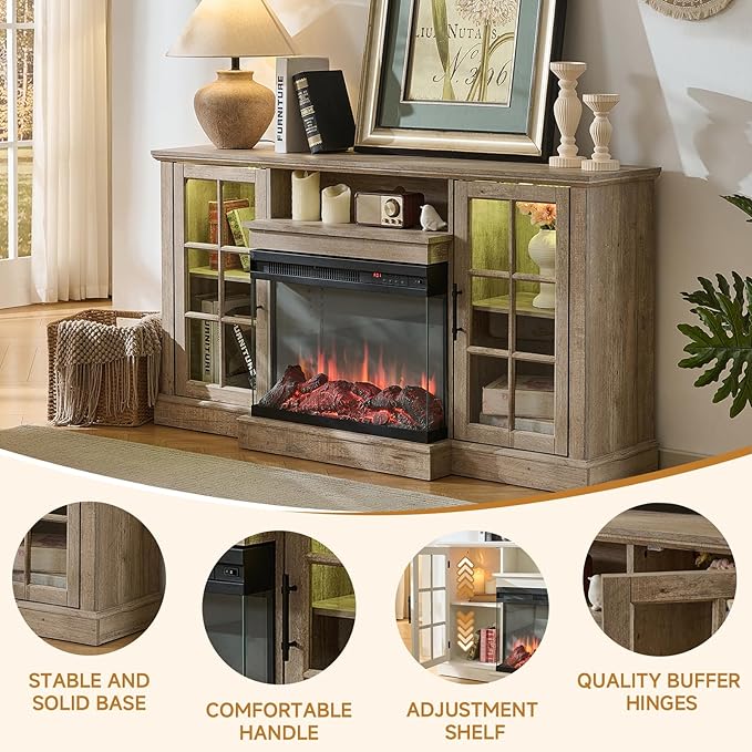 ROCKPOINT 3 Sided Glass 59" Fireplace TV Stand - Image 5