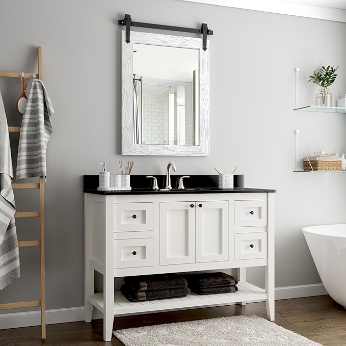 Farmhouse Bathroom Mirror for Over Sink 22”*32”, Barn Door Mirror, Rustic Wall - Image 2