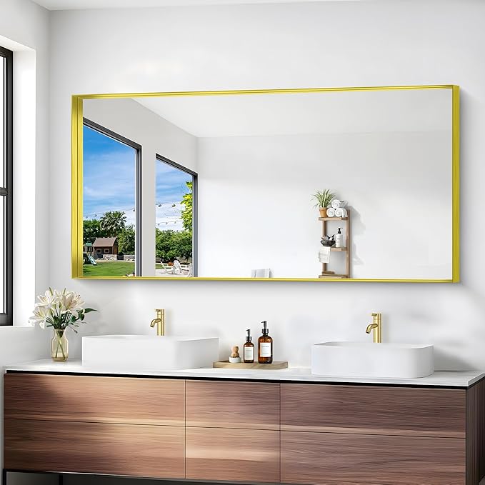 Gold Bathroom Mirror, 30x60 Inch Rectangular Deep Frame Mirror, Large Wall - Image 8
