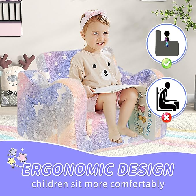 Kids Couch for Toddlers, 2-in-1 Kids Sofa Chair Glow in The Dark, Comfy Soft - Image 4