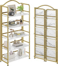 No-Assembly Gold Folding Bookshelf Storage Shelves 5 Tiers Vintage by THKKYHomeOfficeFurniture