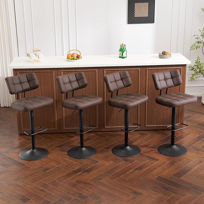 Furniliving Upholstered Bar Stools Set of 4, Faux Leather Swivel Bar Stools - Image 7