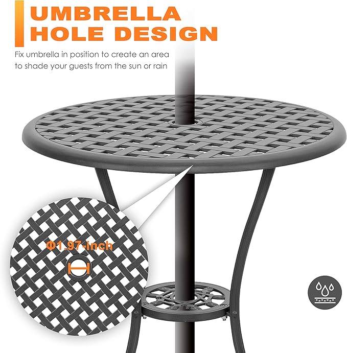 NUU GARDEN Bistro Set 3 Piece Outdoor All Weather Cast Aluminum Patio Bistro - Image 6