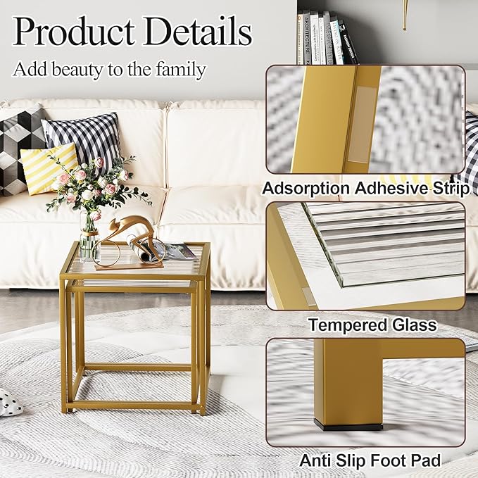 Garden 4 you Coffee Table Set of 2, Modern Patterned Glass Nesting Table - Image 6