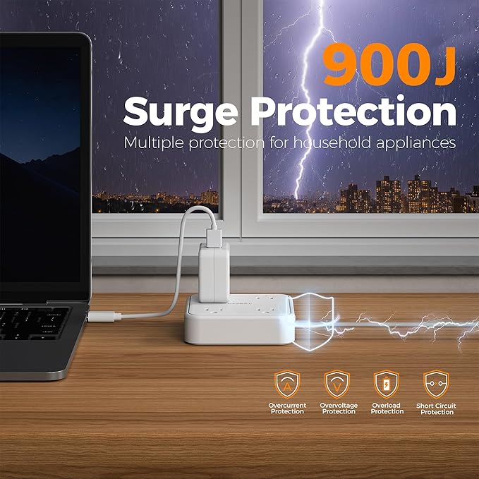 Surge Protector Flat Extension Cord 5FT, TESSAN Flat Plug Power Strip - Image 2
