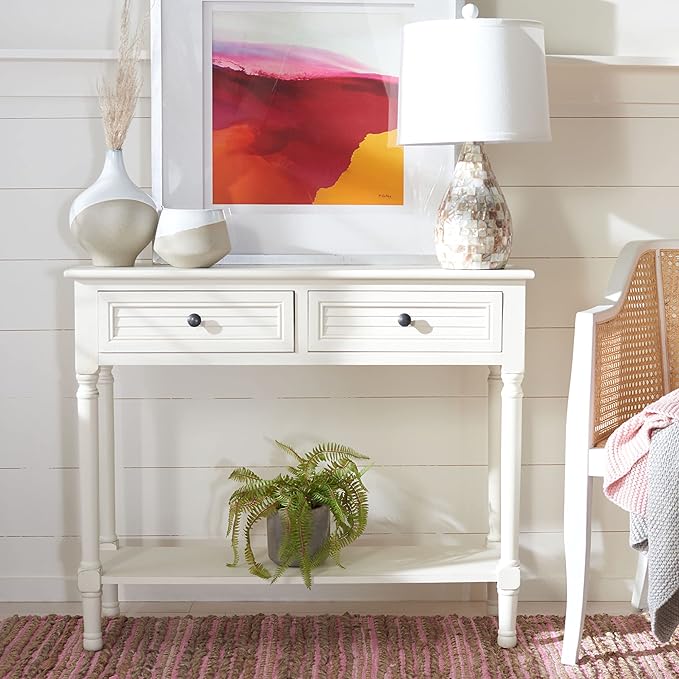 Safavieh Home Collection Tate Distressed White 2-Drawer Bottom Shelf Console by SAFAVIEH