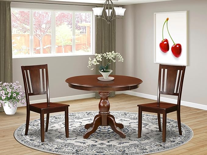 East West Furniture HBDU3-MAH-W 3 Piece Dining Room Table Set Contains a Round - Image 2