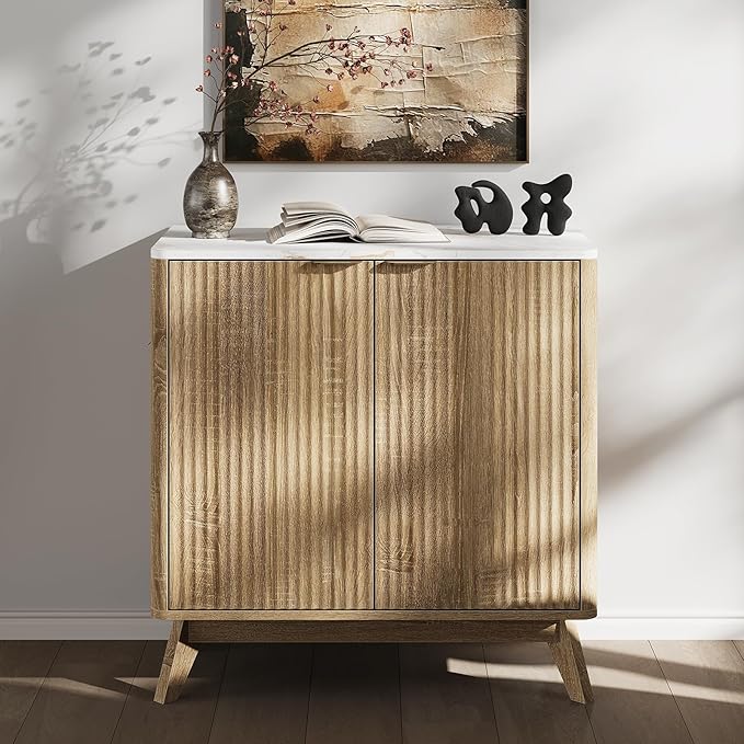 Buffet Cabinet with Storage, Fluted Multifunctional Storage Cabinet with 2 Doors - Image 9
