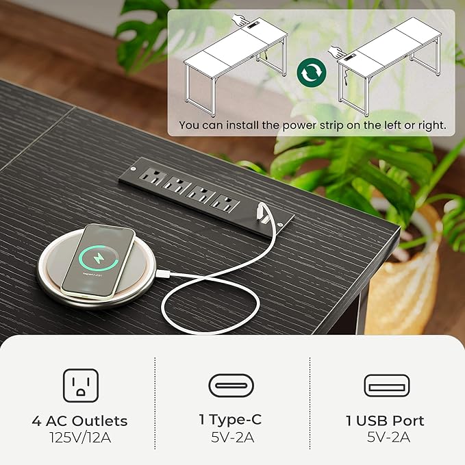 Huuger 63 x 24 inch Desk with Power Outlets & USB-C, Deeper & Thicker Desktop - Image 4