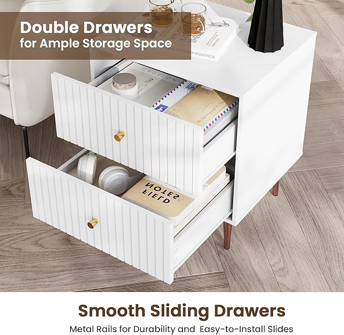 White Night Stand Set 2, Modern Bedside Table - Image 4