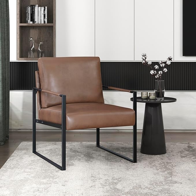 Lexicon Modern Accent Chair, Faux Leather Upholstered Living Room Chair by Lexicon