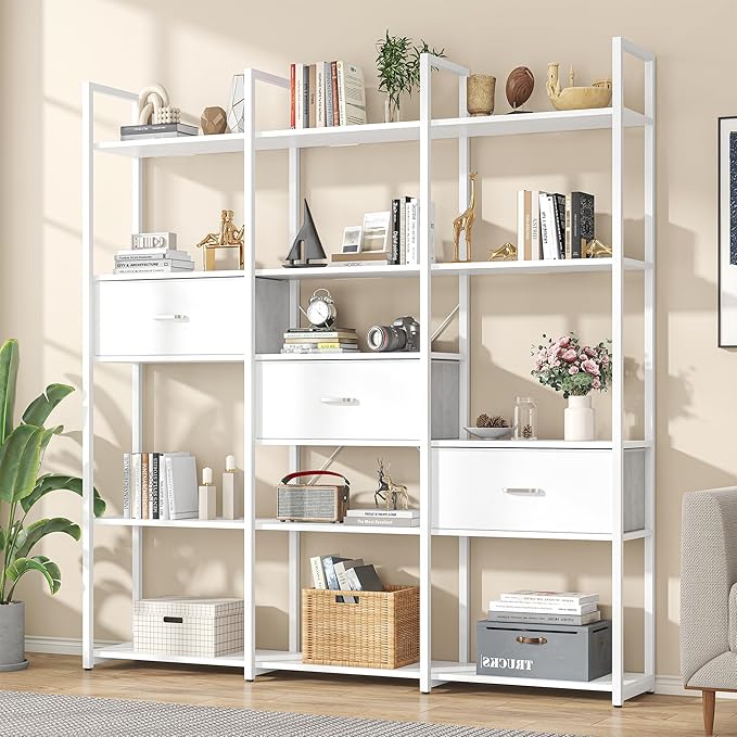 73.6" Tall Bookshelf with 3 Drawers and 16 Storage Shelves, Industrial Bookcase by Nosepen