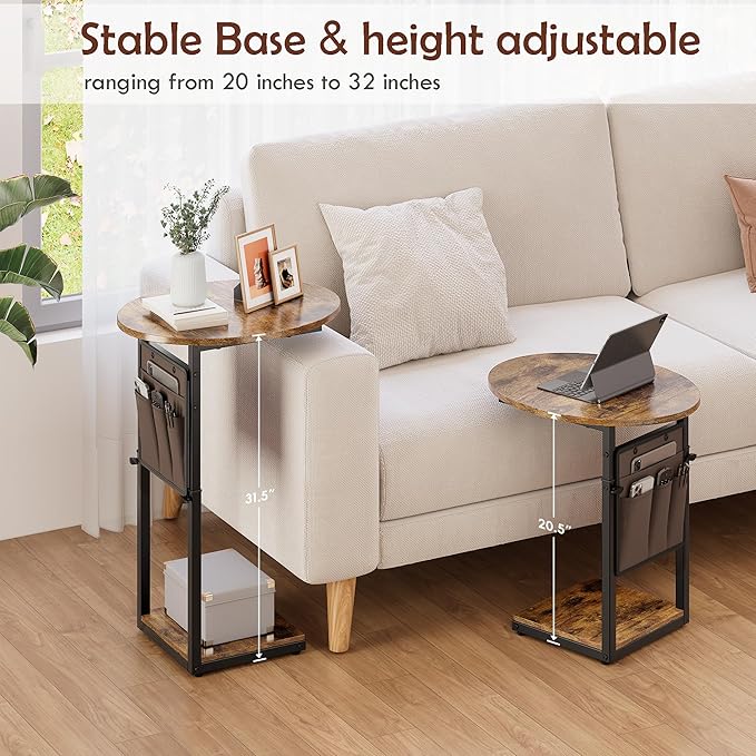 Vagusicc C Shaped End Table, Adjustable Height Small Side Table - Image 4