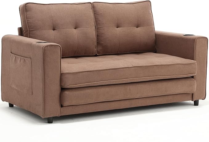 ERYE 3 Fold Tufted Upholstered Futon Sofa Bed Modern Convertible Foldable Floor - Image 10