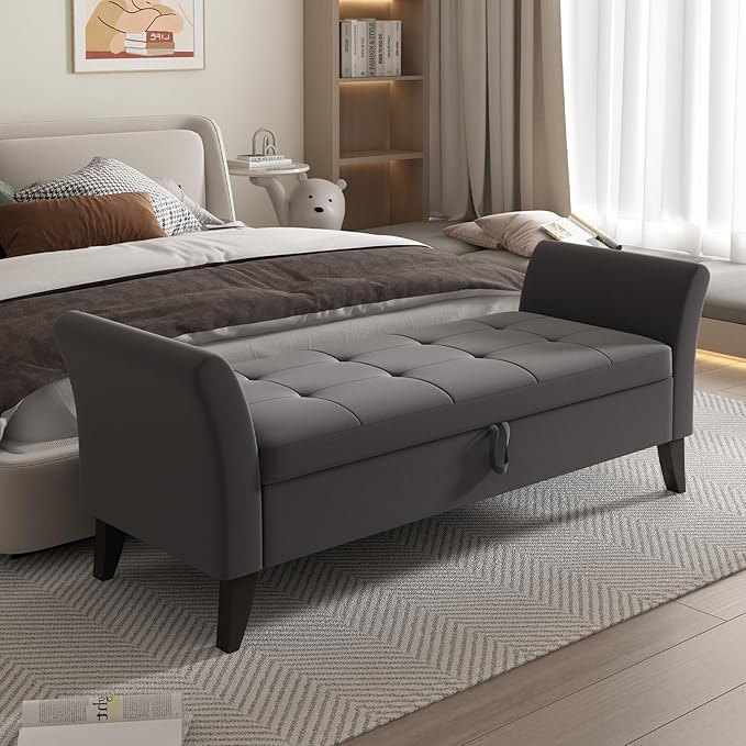 Furniliving 51” Bedroom Bench, End of Bed Bench - Image 8