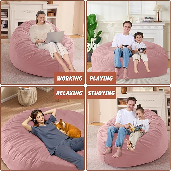 7FT Bean Bag Chair with Ultra Soft Velvet Cover Bean Bag Sofa with Memory Foam - Image 6