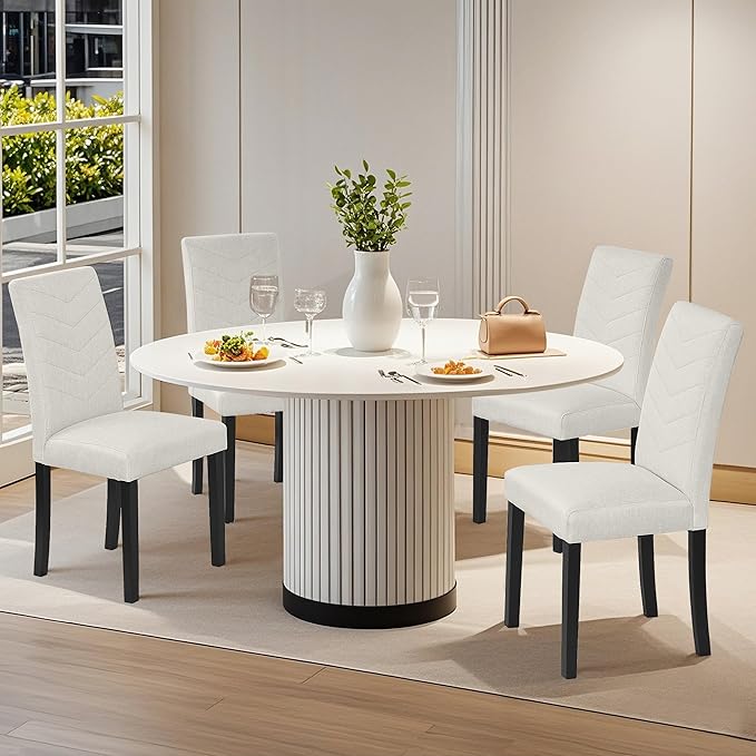 VECELO Upholstered Dining Chairs Set of 4, Fabric Wood Legs High Back - Image 2
