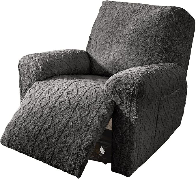 vctops 4 Pieces Geometric Jacquard Plush Recliner Slipcovers Soft Fuzzy Fluffy by vctops