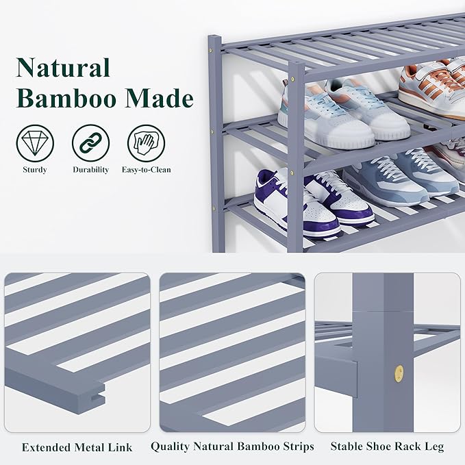 Smiry Shoe Rack, 3 Tier Thick Bamboo Shoe Organizer, Stackable Free Standing - Image 3