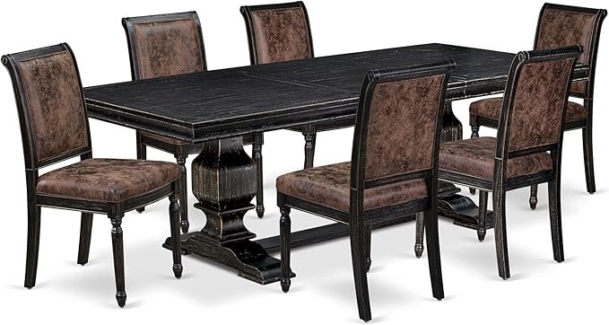 LKCY7-SBB-33 7-Piece Kitchen Table Set Consists of a Dining Table and 6 Brown - Image 2