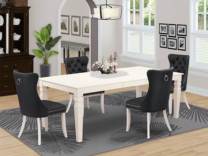 East West Furniture LGDA5-LWH-12 5 Piece Dinette Set Contains a Rectangle - Image 2