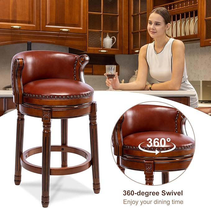 CozyRain Bar Stools Rubber Wood Counter Height Bar Stool Leather Upholstered - Image 7