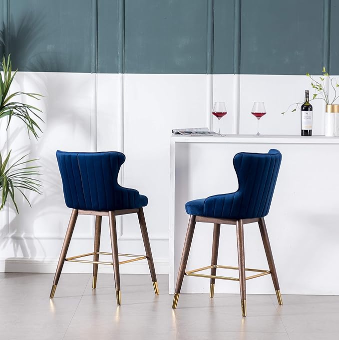 Roundhill Furniture Leland Fabric Upholstered Counter Height Wingback Stools - Image 5