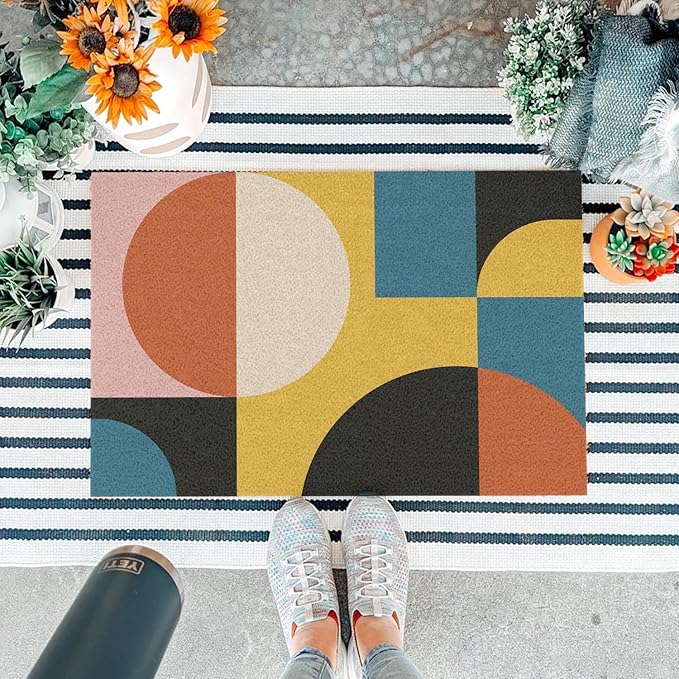 Funny Coir Doormat Simple Modern Abstract Geometric Front Door Mat Entryway - Image 5