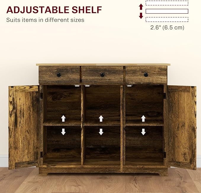 HOMCOM Sideboard with Solid Wood Countertop, Modern Kitchen Storage Cabinet - Image 5
