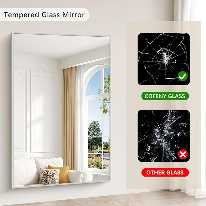 40x60inch Silver Bathroom Mirror, Large Rectangular Wall Mirrors - Image 8