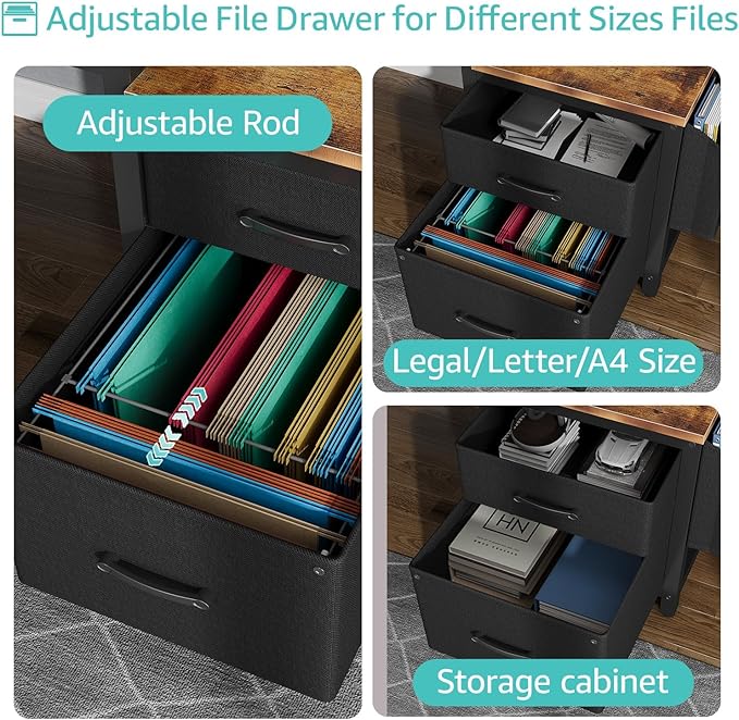 Lufeiya Computer Desk with Fabric File Drawers Cabinet, 57 Inch Home Office - Image 7