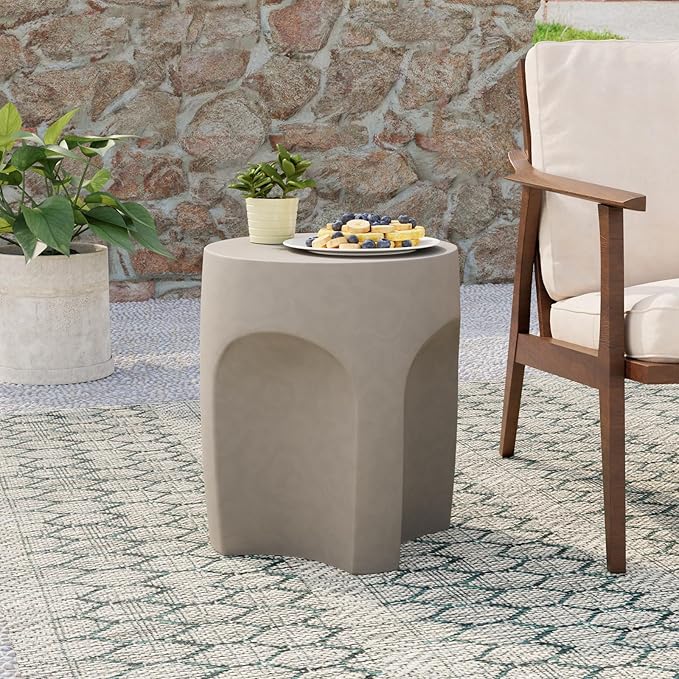 COSIEST Concrete Side Table Drum Shape, Patio Accent Table Cement End Tables - Image 6