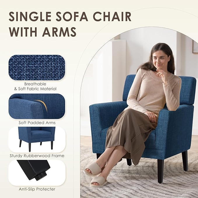 COLAMY Modern Accent Chair for Living Room, Upholstered Fabric Accent Armchair - Image 6