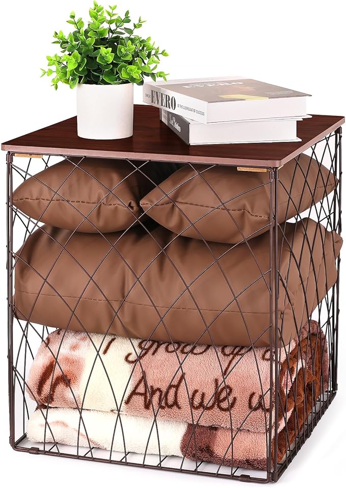 Small Coffee Table Storage, Square End Tables Blanket Basket by Aurynns