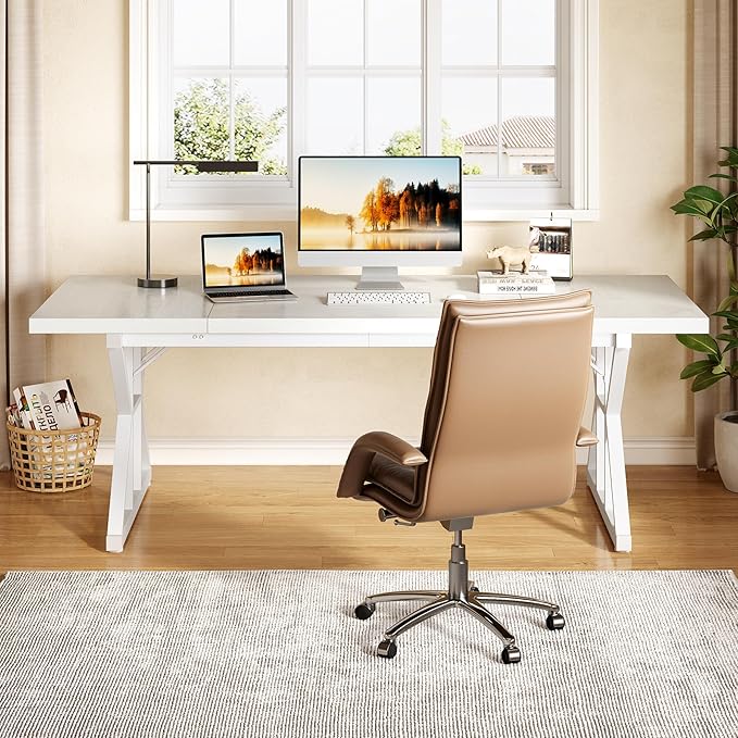 LITTLE TREE 70.8-Inch Large Executive Desk, Extra Long Computer Office Desk - Image 2