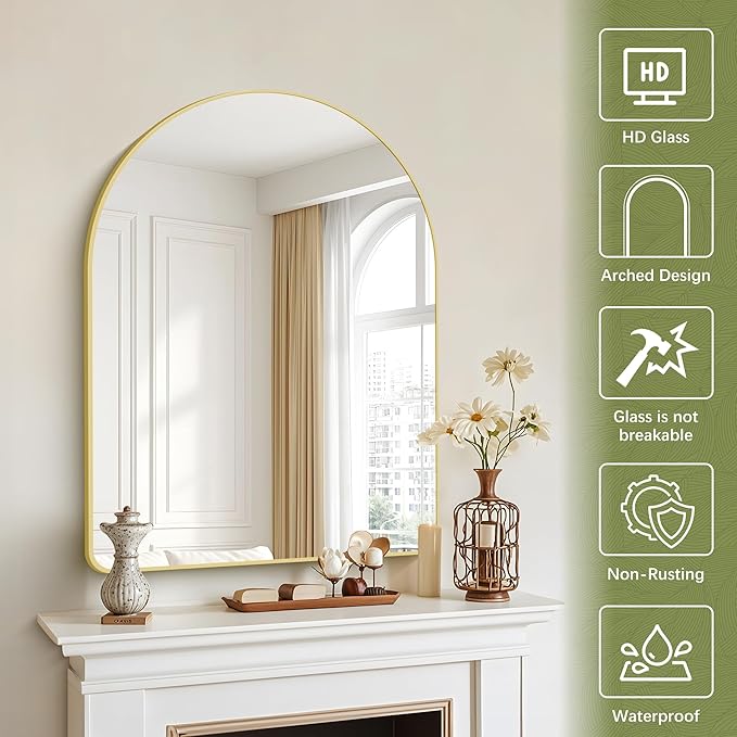 Arched Bathroom Mirror, Wall Mounted Mirror, Living Room, Vertically Hanging or - Image 3