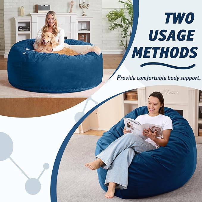 4FT Bean Bag Chair with Ultra Soft Velvet Cover Bean Bag Sofawith Memory Foam - Image 5