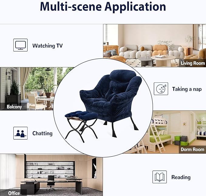 Lazy Chair with Folding Ottoman, Accent Chair Plush Upholstered with Metal - Image 8