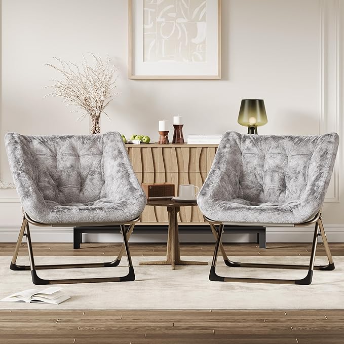 Comfy Chair for Adults, Foldable Living Room Chairs, Soft Faux Fur Folding by Garvee