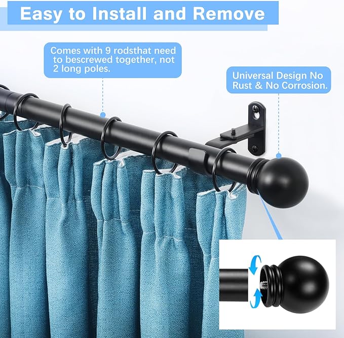 Curtain Rods for Windows 16 to 136 Inches, Curtain Rod Max Adjustable Length of - Image 2