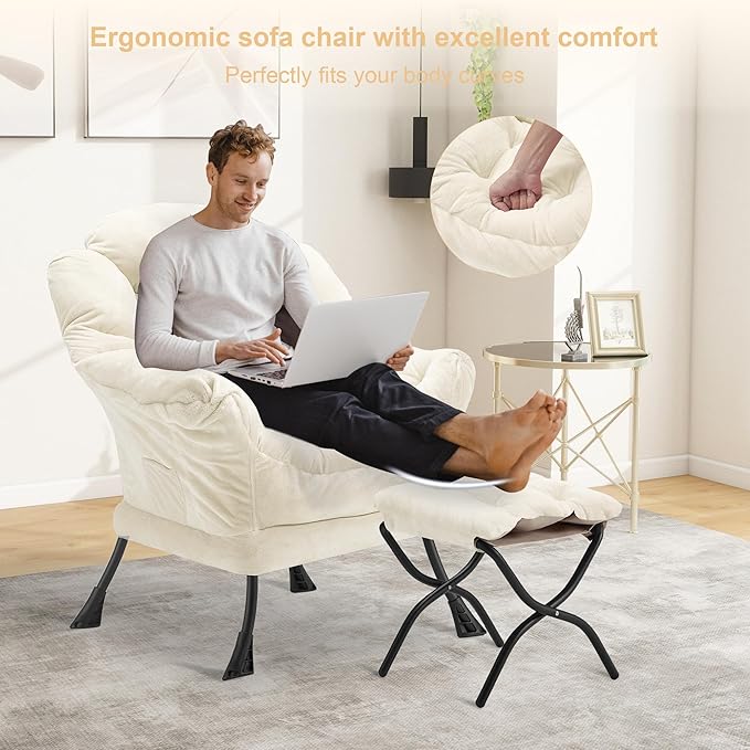 Fabric Lazy Chair with Ottoman, Oversized Upholstered Sofa Chair - Image 4