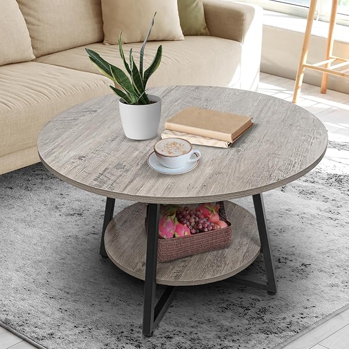 Round Coffee Table, 2-Tier Circle Coffee Table by Masigle