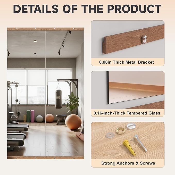 Hasipu 3Pcs 55''x20'' Home Gym Mirror Large Full Length Wall Mounted Full Body - Image 4