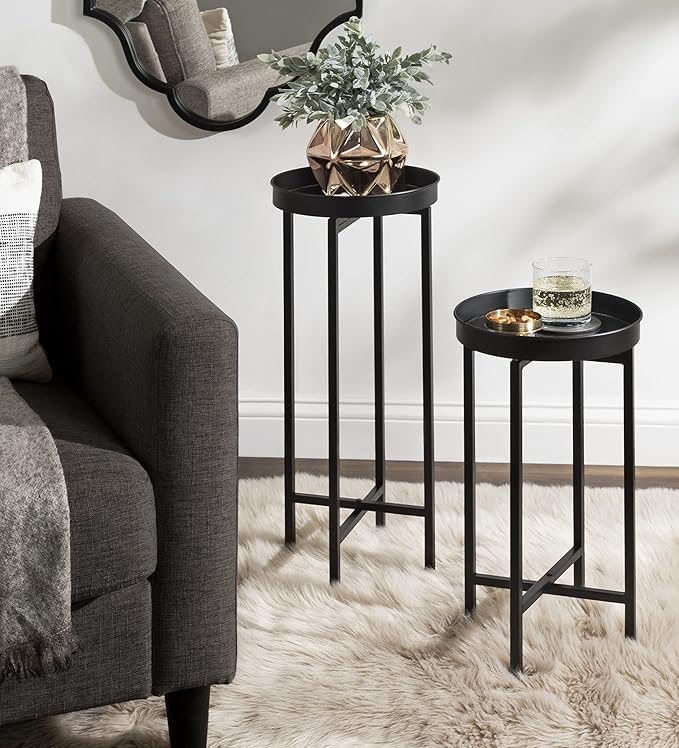 Kate and Laurel Celia Modern Side Table; Set of 2; Black; Sophisticated Metal - Image 2