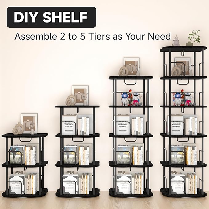 5-Tier Rotating Book Shelf, 360° Display Spinning Bookshelf Tower, Book - Image 7