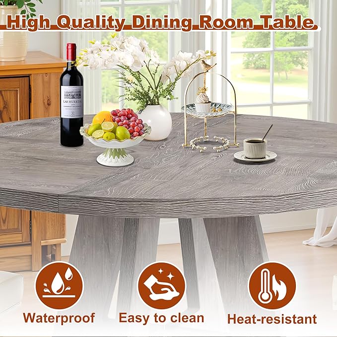 Round Dining Table for 4, 47 Inch Dinner Table Farmhouse Wooden Circle Kitchen - Image 6