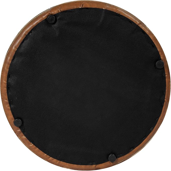 HomePop Upholstered Faux Leather Round Ottoman Home Décor | Round Pouf Foot - Image 9