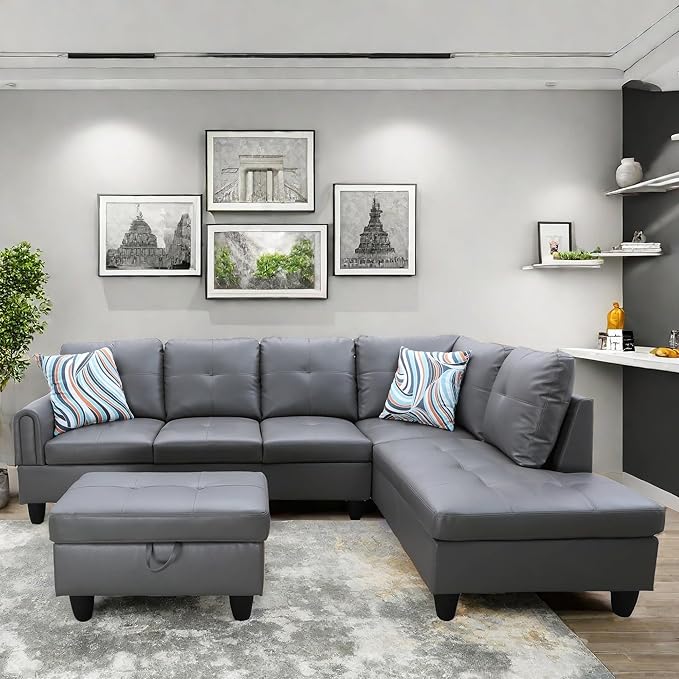 Convertible Leather Sectional Couch, Modern L Shaped Couch - Image 4