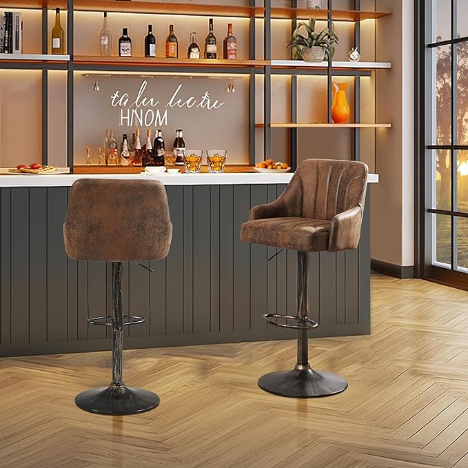VECELO Bar Stools Set of 2, Adjustable Bar Stools Counter Height Barstools - Image 2