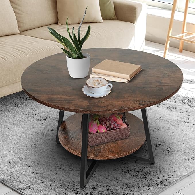 Round Coffee Table, 2-Tier Circle Coffee Table by Masigle